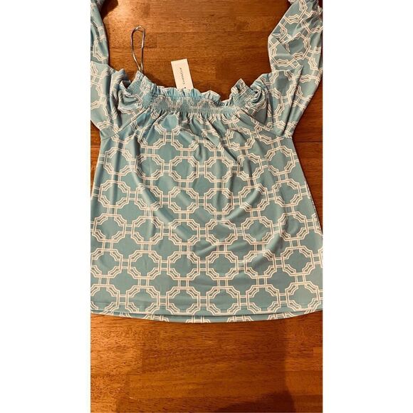 Charter Club Blue White Off the Shoulder Blouse WOmens SZ XS New - Picture 10 of 10